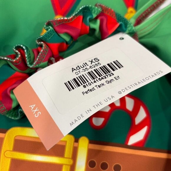 Destira Adult XS Gymnastics Leotard Perfect Tank Gym Elf Green Red With Scrunchi - Picture 2 of 2